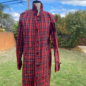 J. Crew Red and Navy Plaid Coat